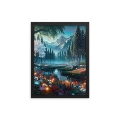 Ätherischer Alpenwald: Digitale Darstellung mit leuchtenden Bäumen und Blumen - Premium Poster mit Rahmen camping xxx yyy zzz 30.5 x 40.6 cm