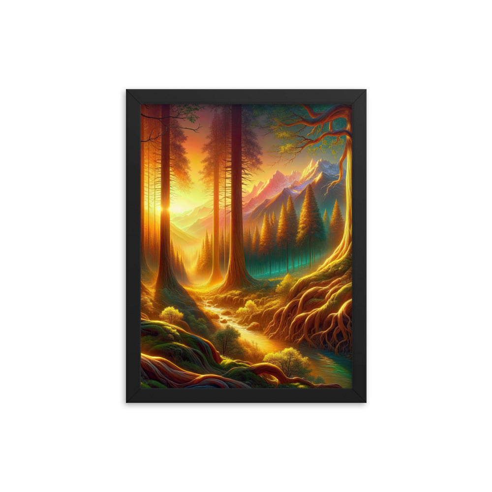 Golden-Stunde Alpenwald, Sonnenlicht durch Blätterdach - Premium Poster mit Rahmen camping xxx yyy zzz 30.5 x 40.6 cm