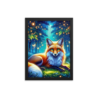 Funkelnder Nachtfuchs auf Waldlichtung mit Feuerwerk - Premium Poster mit Rahmen camping xxx yyy zzz 30.5 x 40.6 cm