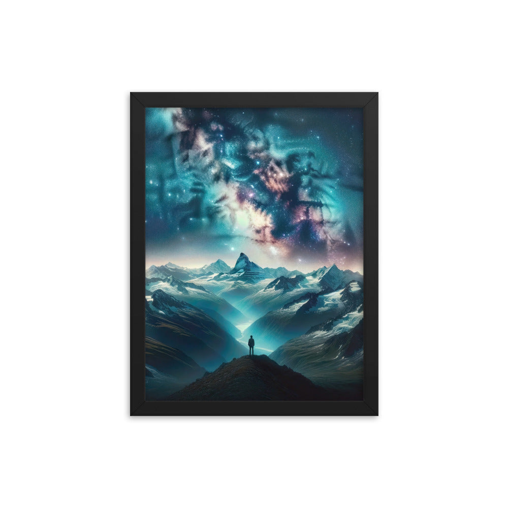 Alpennacht mit Milchstraße: Digitale Kunst mit Bergen und Sternenhimmel - Premium Poster mit Rahmen wandern xxx yyy zzz 30.5 x 40.6 cm