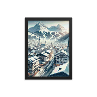 Winter in Kitzbühel: Digitale Malerei von schneebedeckten Dächern - Premium Poster mit Rahmen berge xxx yyy zzz 30.5 x 40.6 cm