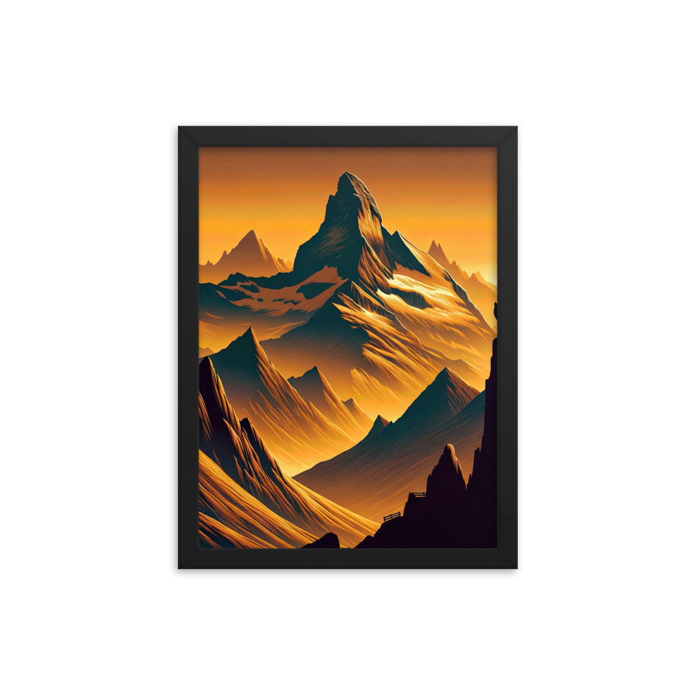 Fuchs in Alpen-Sonnenuntergang, goldene Berge und tiefe Täler - Premium Poster mit Rahmen camping xxx yyy zzz 30.5 x 40.6 cm