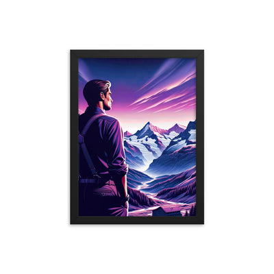Wanderer in alpiner Dämmerung, schneebedeckte Gipfel ins Unendliche - Premium Poster mit Rahmen wandern xxx yyy zzz 30.5 x 40.6 cm