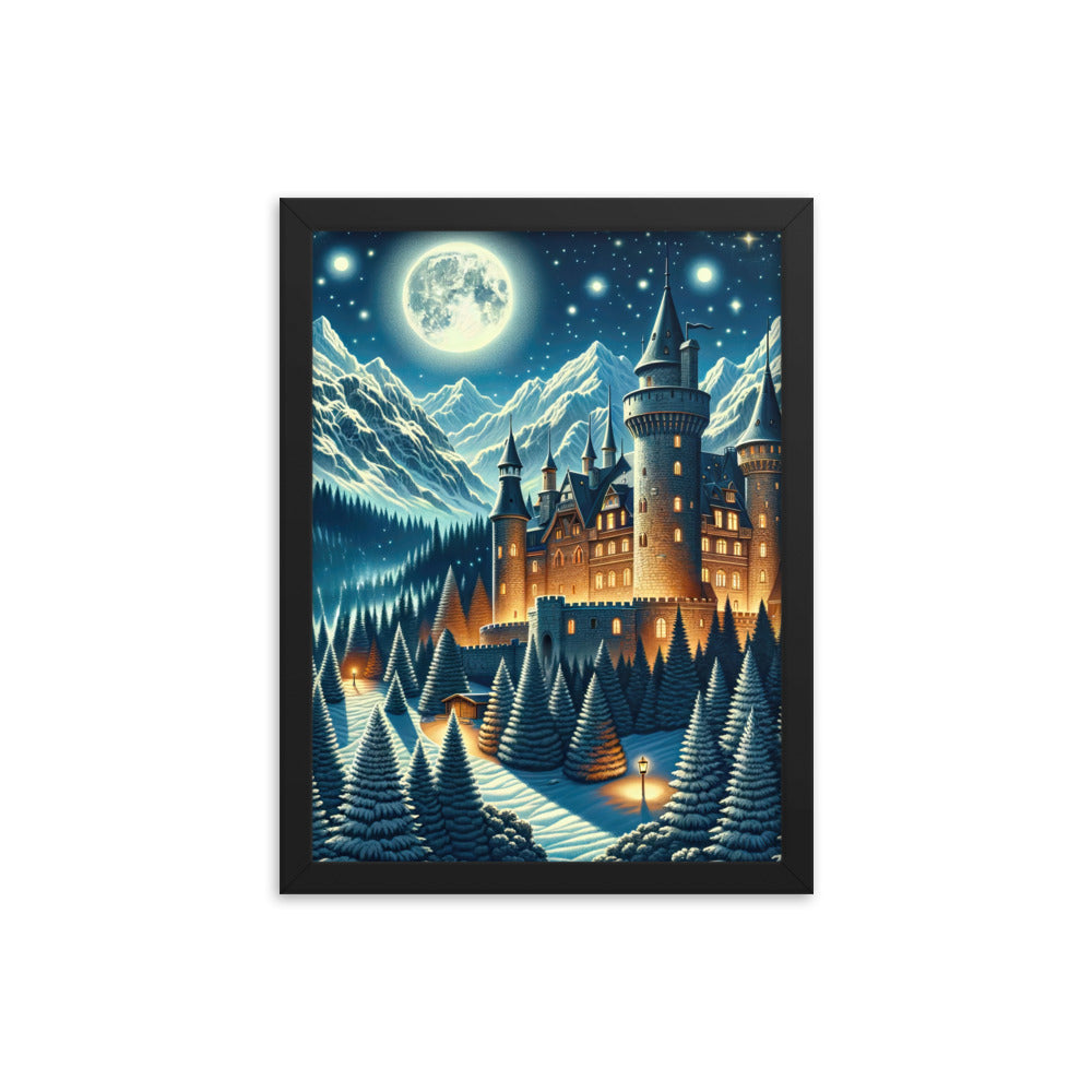 Mondhelle Schlossnacht in den Alpen, sternenklarer Himmel - Premium Poster mit Rahmen berge xxx yyy zzz 30.5 x 40.6 cm