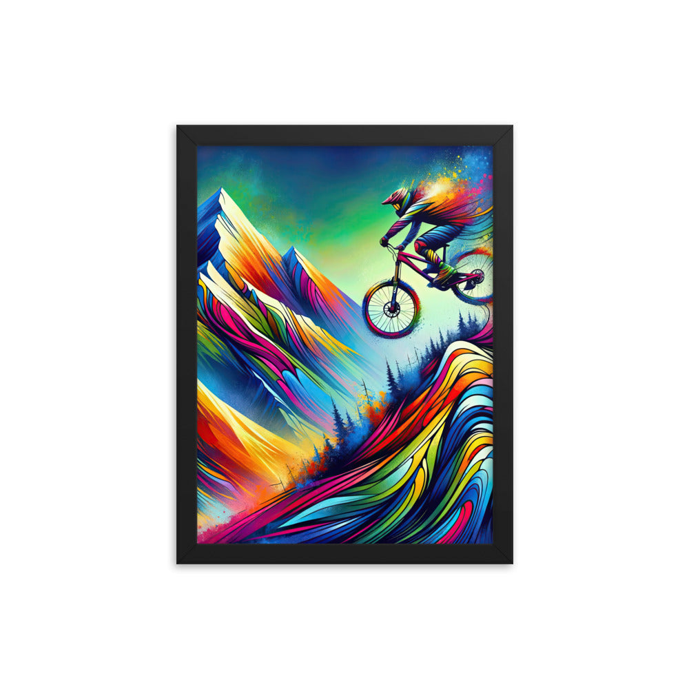 Mountainbiker in farbenfroher Alpenkulisse mit abstraktem Touch (M) - Premium Poster mit Rahmen xxx yyy zzz 30.5 x 40.6 cm