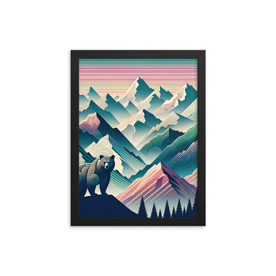 Bär im Panoramablick der Alpen, moderne Kunst-Gebirgsschichten - Premium Poster mit Rahmen camping xxx yyy zzz 30.5 x 40.6 cm