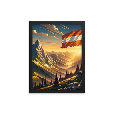 Ruhiger Alpenabend mit österreichischer Flagge und goldenem Sonnenuntergang - Premium Poster mit Rahmen berge xxx yyy zzz 30.5 x 40.6 cm