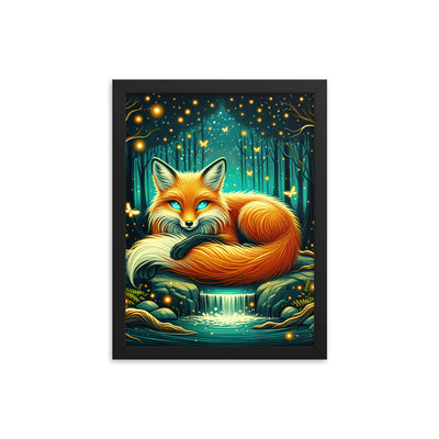 Bezaubernder Fuchs auf erleuchteter mystischer Waldlichtung - Premium Poster mit Rahmen camping xxx yyy zzz 30.5 x 40.6 cm