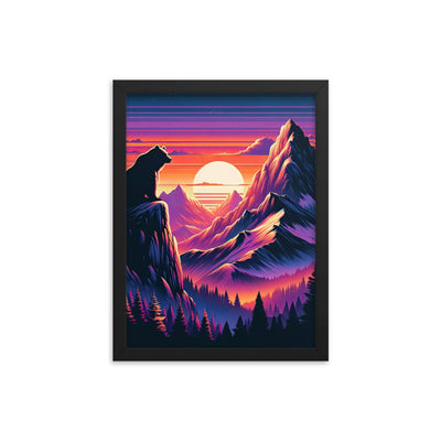 Alpen-Sonnenuntergang mit Bär auf Hügel, warmes Himmelsfarbenspiel - Premium Poster mit Rahmen camping xxx yyy zzz 30.5 x 40.6 cm