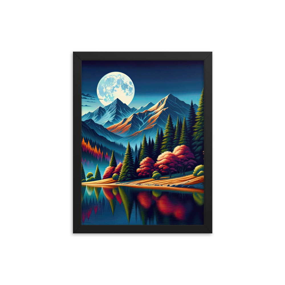 Ruhiger Herbstabend in den Alpen, grün-rote Berge - Premium Poster mit Rahmen berge xxx yyy zzz 30.5 x 40.6 cm