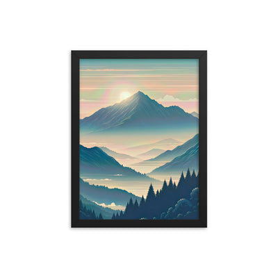 Bergszene bei Morgendämmerung, erste Sonnenstrahlen auf Bergrücken - Premium Poster mit Rahmen berge xxx yyy zzz 30.5 x 40.6 cm