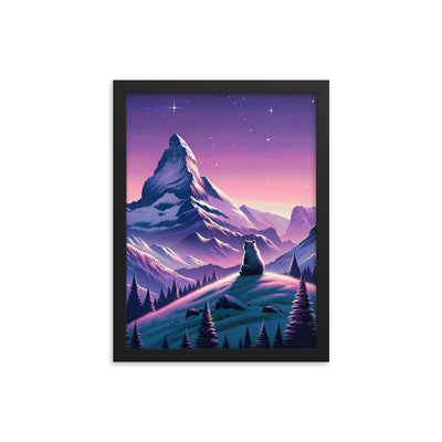 Bezaubernder Alpenabend mit Bär, lavendel-rosafarbener Himmel (AN) - Premium Poster mit Rahmen xxx yyy zzz 30.5 x 40.6 cm