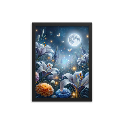 Ätherische Mondnacht auf blühender Wiese, silbriger Blumenglanz - Premium Poster mit Rahmen camping xxx yyy zzz 30.5 x 40.6 cm