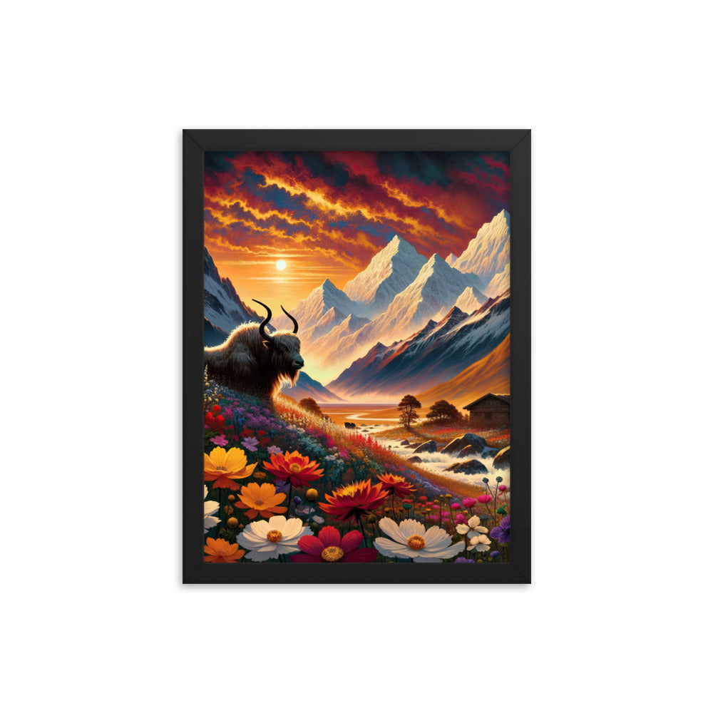 Magischer Alpenabend mit Hochlandkuh und goldener Sonnenkulisse - Premium Poster mit Rahmen berge xxx yyy zzz 30.5 x 40.6 cm