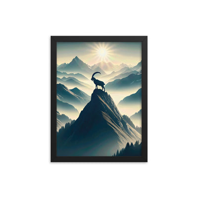 Morgendlicher Steinbock auf Alpengipfel, steile Berghänge - Premium Poster mit Rahmen berge xxx yyy zzz 30.5 x 40.6 cm