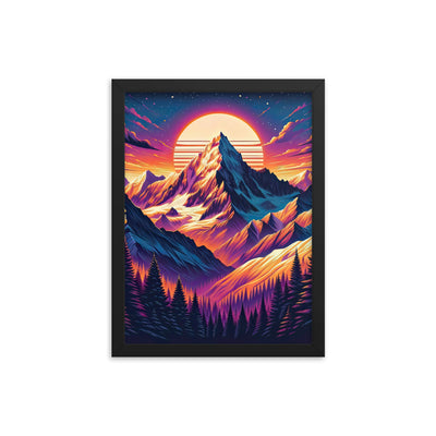 Lebendiger Alpen-Sonnenuntergang, schneebedeckte Gipfel in warmen Tönen - Premium Poster mit Rahmen berge xxx yyy zzz 30.5 x 40.6 cm