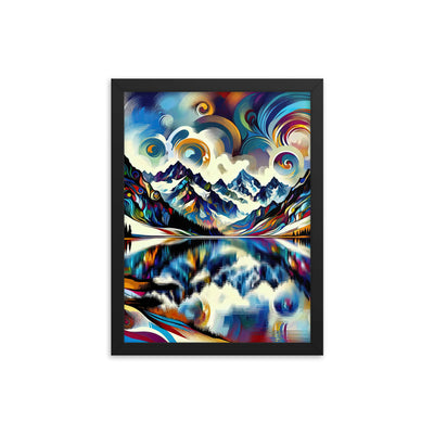 Alpensee im Zentrum eines abstrakt-expressionistischen Alpen-Kunstwerks - Premium Poster mit Rahmen berge xxx yyy zzz 30.5 x 40.6 cm