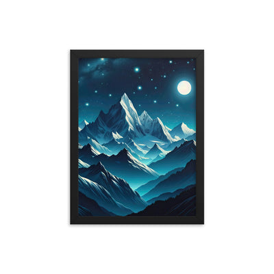 Sternenklare Nacht über den Alpen, Vollmondschein auf Schneegipfeln - Premium Poster mit Rahmen berge xxx yyy zzz 30.5 x 40.6 cm