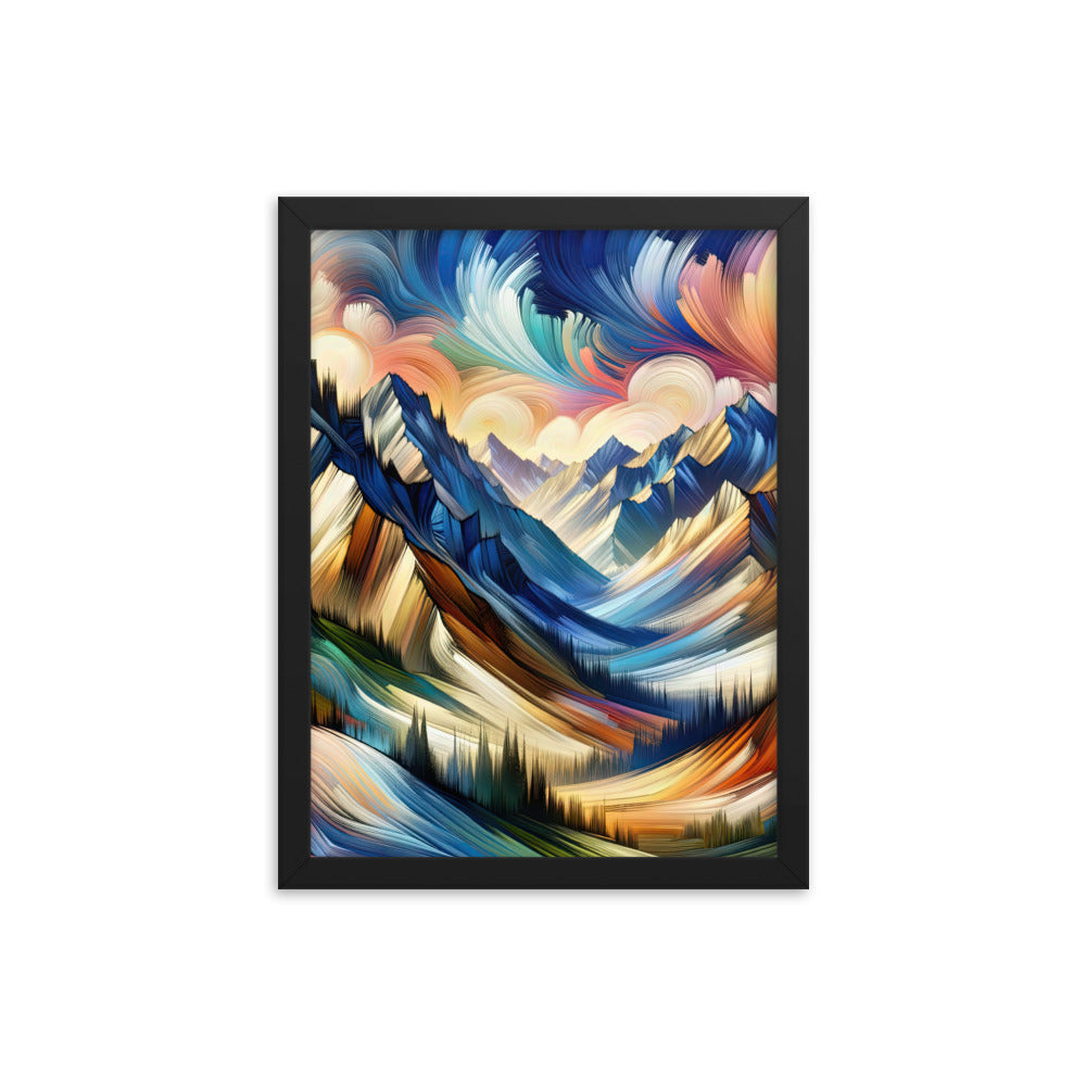 Alpen in abstrakter Expressionismus-Manier, wilde Pinselstriche - Premium Poster mit Rahmen berge xxx yyy zzz 30.5 x 40.6 cm