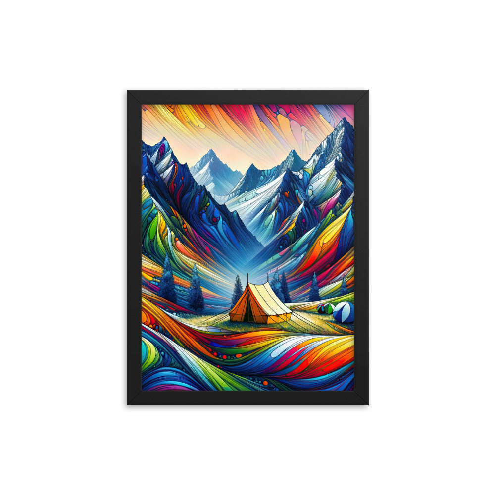 Surreale Alpen in abstrakten Farben, dynamische Formen der Landschaft - Premium Poster mit Rahmen camping xxx yyy zzz 30.5 x 40.6 cm