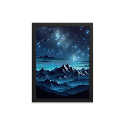 Alpen unter Sternenhimmel mit glitzernden Sternen und Meteoren - Premium Poster mit Rahmen berge xxx yyy zzz 30.5 x 40.6 cm
