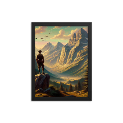 Ölgemälde eines Schweizer Wanderers in den Alpen bei goldenem Sonnenlicht - Premium Poster mit Rahmen wandern xxx yyy zzz 30.5 x 40.6 cm