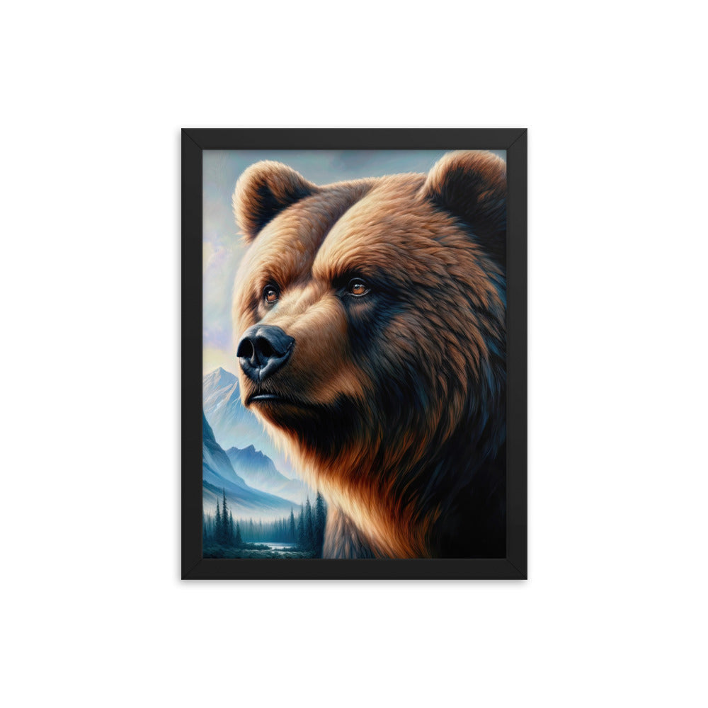 Ölgemälde, das das Gesicht eines starken realistischen Bären einfängt. Porträt - Premium Poster mit Rahmen camping xxx yyy zzz 30.5 x 40.6 cm