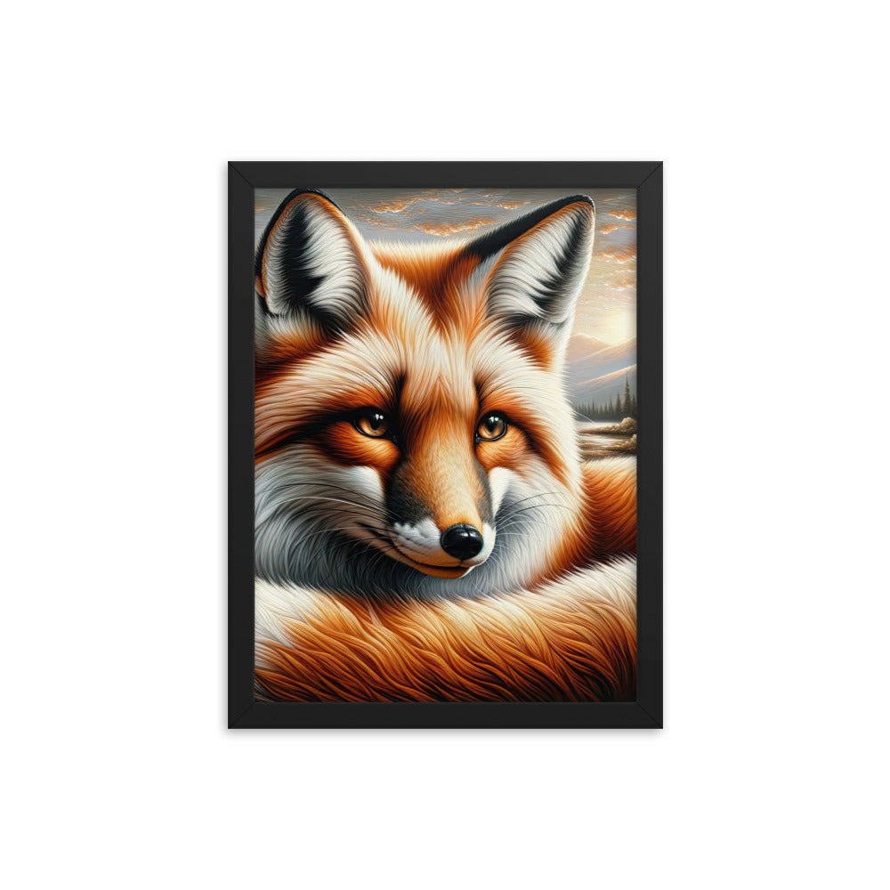 Ölgemälde eines nachdenklichen Fuchses mit weisem Blick - Premium Poster mit Rahmen camping xxx yyy zzz 30.5 x 40.6 cm