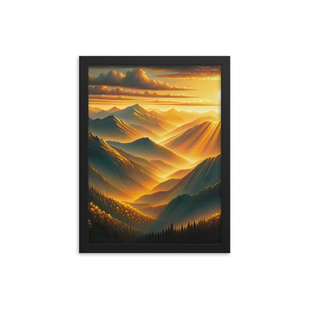 Ölgemälde der Berge in der goldenen Stunde, Sonnenuntergang über warmer Landschaft - Premium Poster mit Rahmen berge xxx yyy zzz 30.5 x 40.6 cm
