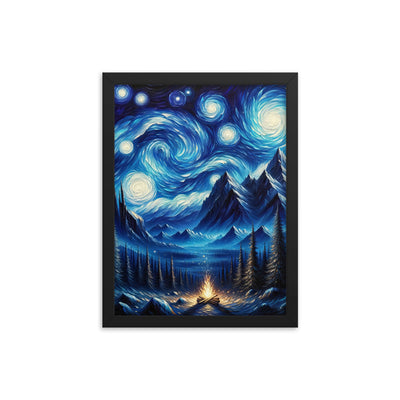 Sternennacht-Stil Ölgemälde der Alpen, himmlische Wirbelmuster - Premium Poster mit Rahmen berge xxx yyy zzz 30.5 x 40.6 cm
