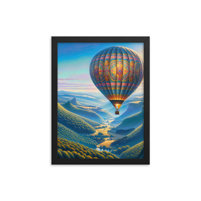 Ölgemälde einer ruhigen Szene mit verziertem Heißluftballon - Premium Poster mit Rahmen berge xxx yyy zzz 30.5 x 40.6 cm