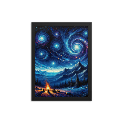 Sternennacht über den Alpen inspiriertes Ölgemälde, mystischer Nachthimmel in Blau - Premium Poster mit Rahmen camping xxx yyy zzz 30.5 x 40.6 cm