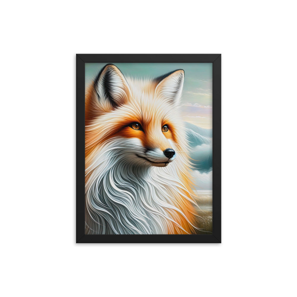 Ölgemälde eines anmutigen, intelligent blickenden Fuchses in Orange-Weiß - Premium Poster mit Rahmen camping xxx yyy zzz 30.5 x 40.6 cm
