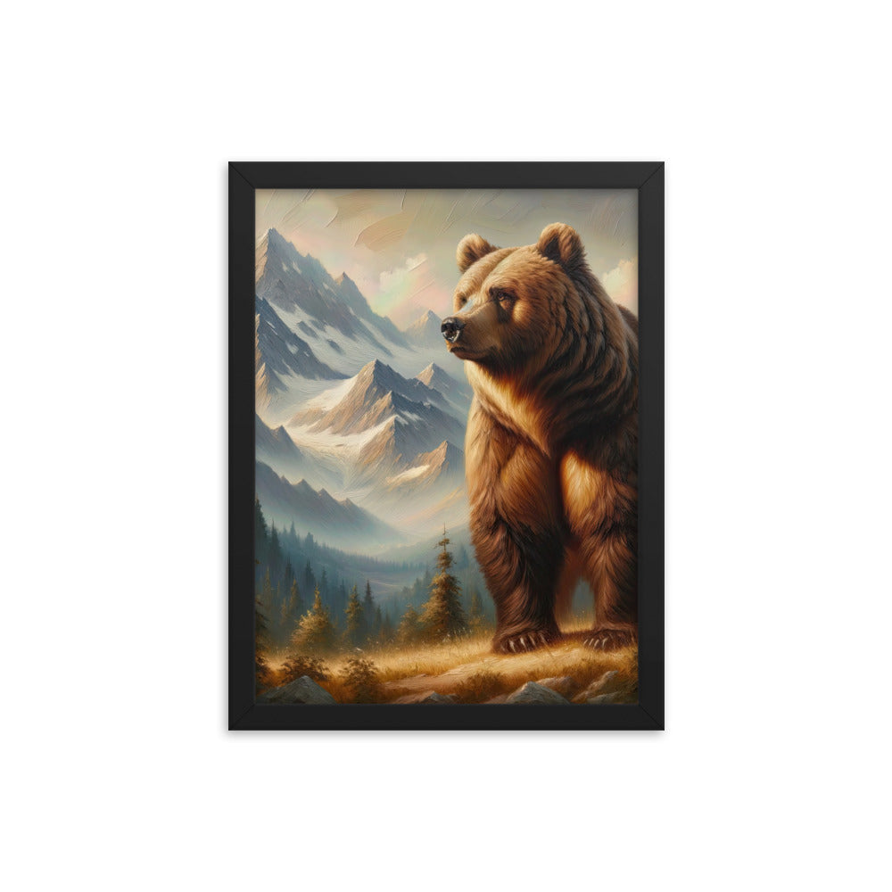 Ölgemälde eines königlichen Bären vor der majestätischen Alpenkulisse - Premium Poster mit Rahmen camping xxx yyy zzz 30.5 x 40.6 cm