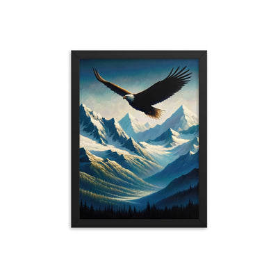 Ölgemälde eines Adlers vor schneebedeckten Bergsilhouetten - Premium Poster mit Rahmen berge xxx yyy zzz 30.5 x 40.6 cm