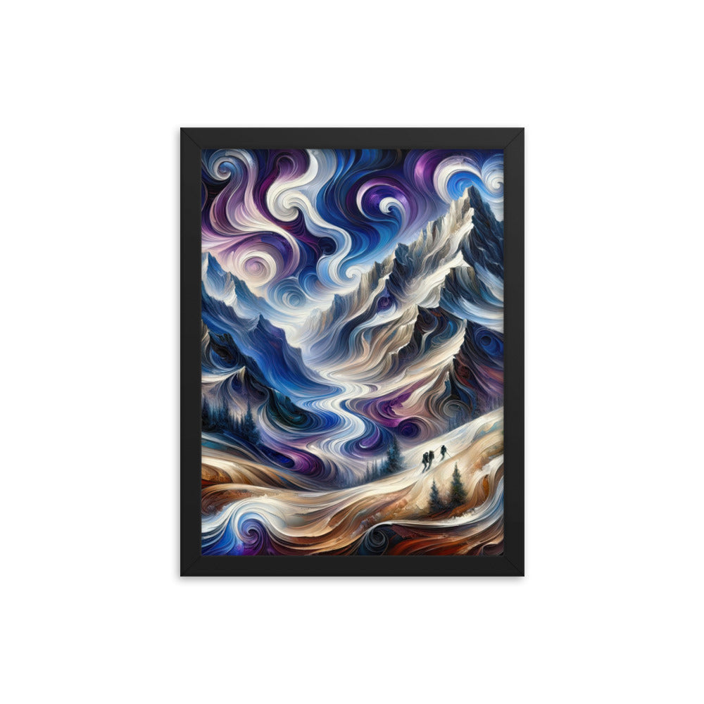 Ölgemälde der Alpen in abstraktem Expressionismus, wilde Naturdarstellung - Premium Poster mit Rahmen berge xxx yyy zzz 30.5 x 40.6 cm