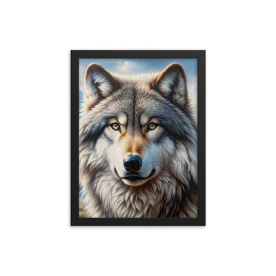 Porträt-Ölgemälde eines prächtigen Wolfes mit faszinierenden Augen (AN) - Premium Poster mit Rahmen xxx yyy zzz 30.5 x 40.6 cm