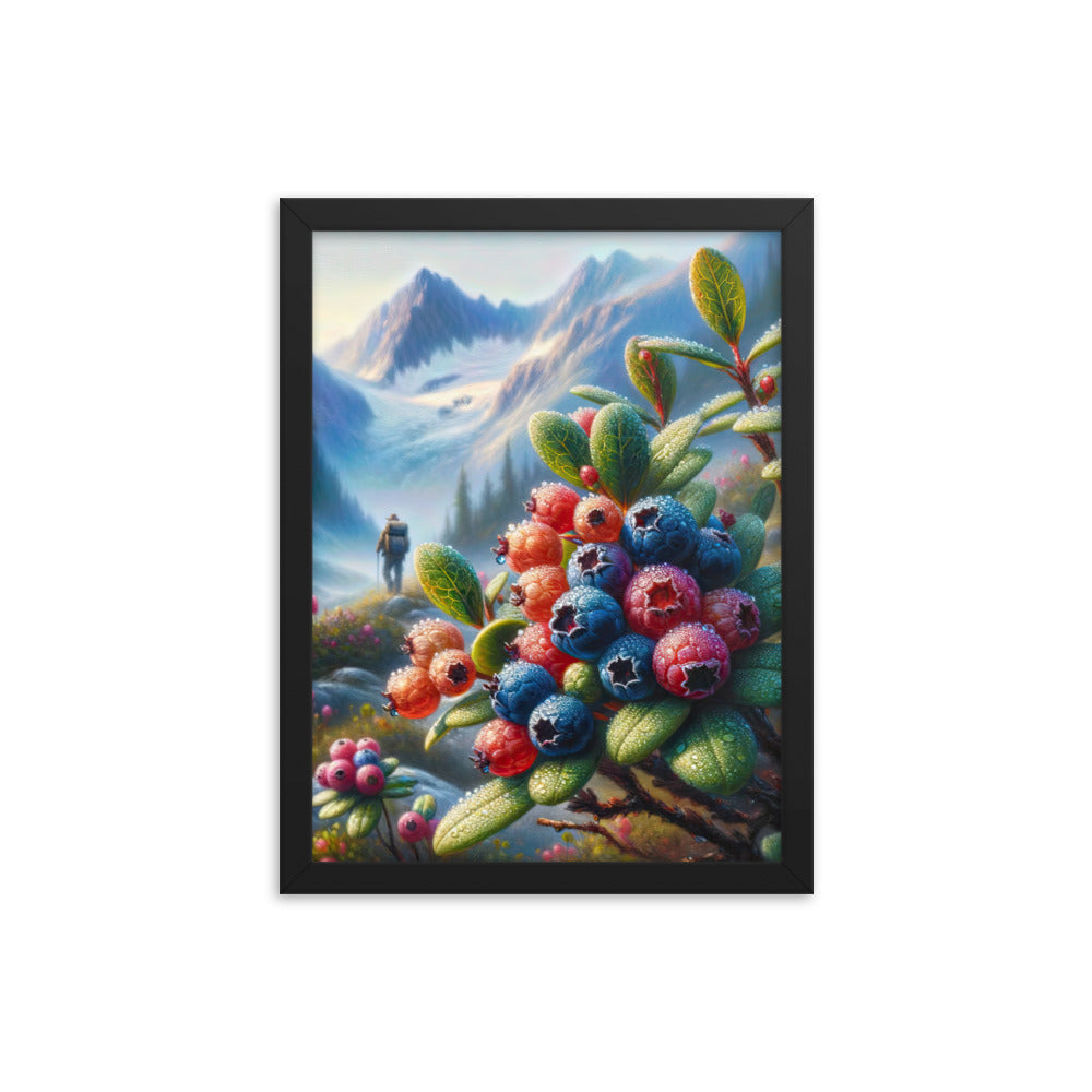 Ölgemälde einer Nahaufnahme von Alpenbeeren in satten Farben und zarten Texturen - Premium Poster mit Rahmen wandern xxx yyy zzz 30.5 x 40.6 cm