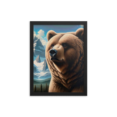 Realistisches Ölgemälde eines männlichen Bären in den Bergen mit Fokus auf Stärke und Schärfe - Premium Poster mit Rahmen camping xxx yyy zzz 30.5 x 40.6 cm