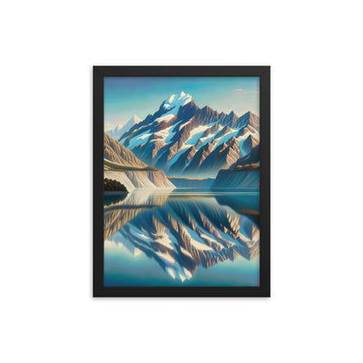 Ölgemälde eines unberührten Sees, der die Bergkette spiegelt - Premium Poster mit Rahmen berge xxx yyy zzz 30.5 x 40.6 cm