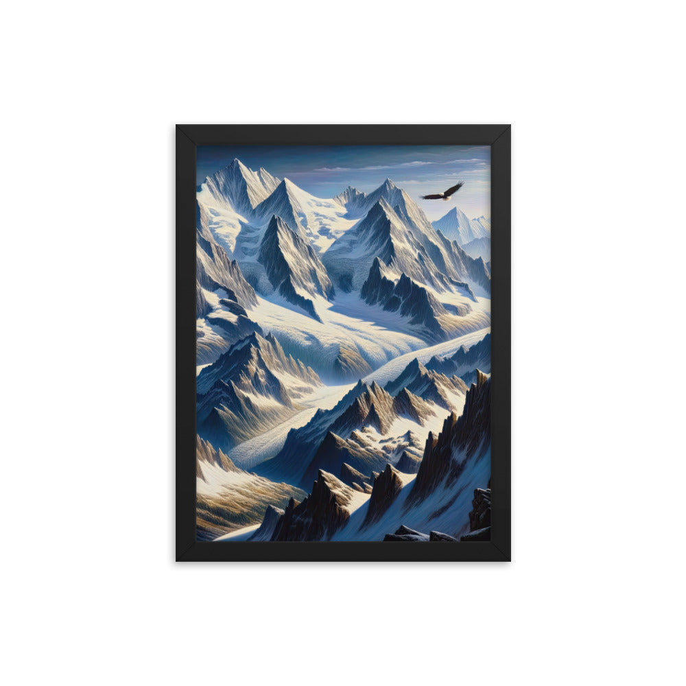Ölgemälde der Alpen mit hervorgehobenen zerklüfteten Geländen im Licht und Schatten - Premium Poster mit Rahmen berge xxx yyy zzz 30.5 x 40.6 cm