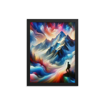 Foto eines abstrakt-expressionistischen Alpengemäldes mit Wanderersilhouette - Premium Poster mit Rahmen wandern xxx yyy zzz 30.5 x 40.6 cm