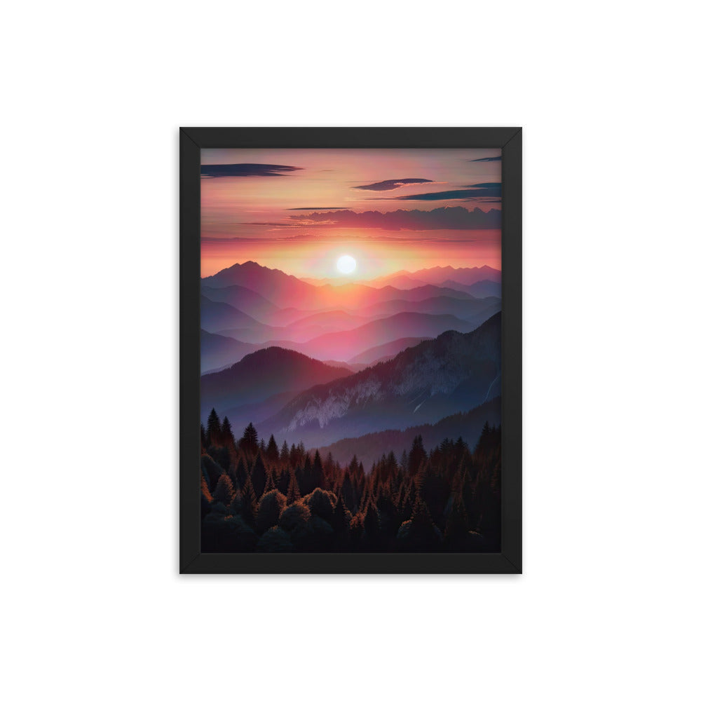 Foto der Alpenwildnis beim Sonnenuntergang, Himmel in warmen Orange-Tönen - Premium Poster mit Rahmen berge xxx yyy zzz 30.5 x 40.6 cm