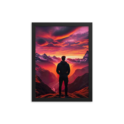 Foto der Schweizer Alpen im Sonnenuntergang, Himmel in surreal glänzenden Farbtönen - Premium Poster mit Rahmen wandern xxx yyy zzz 30.5 x 40.6 cm