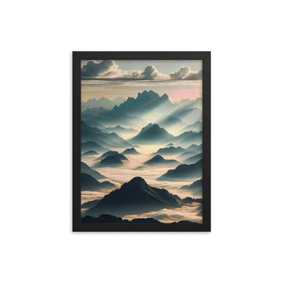 Foto der Alpen im Morgennebel, majestätische Gipfel ragen aus dem Nebel - Premium Poster mit Rahmen berge xxx yyy zzz 30.5 x 40.6 cm