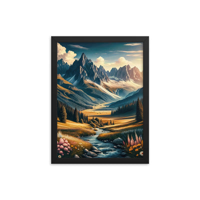 Quadratisches Kunstwerk der Alpen, majestätische Berge unter goldener Sonne - Premium Poster mit Rahmen berge xxx yyy zzz 30.5 x 40.6 cm