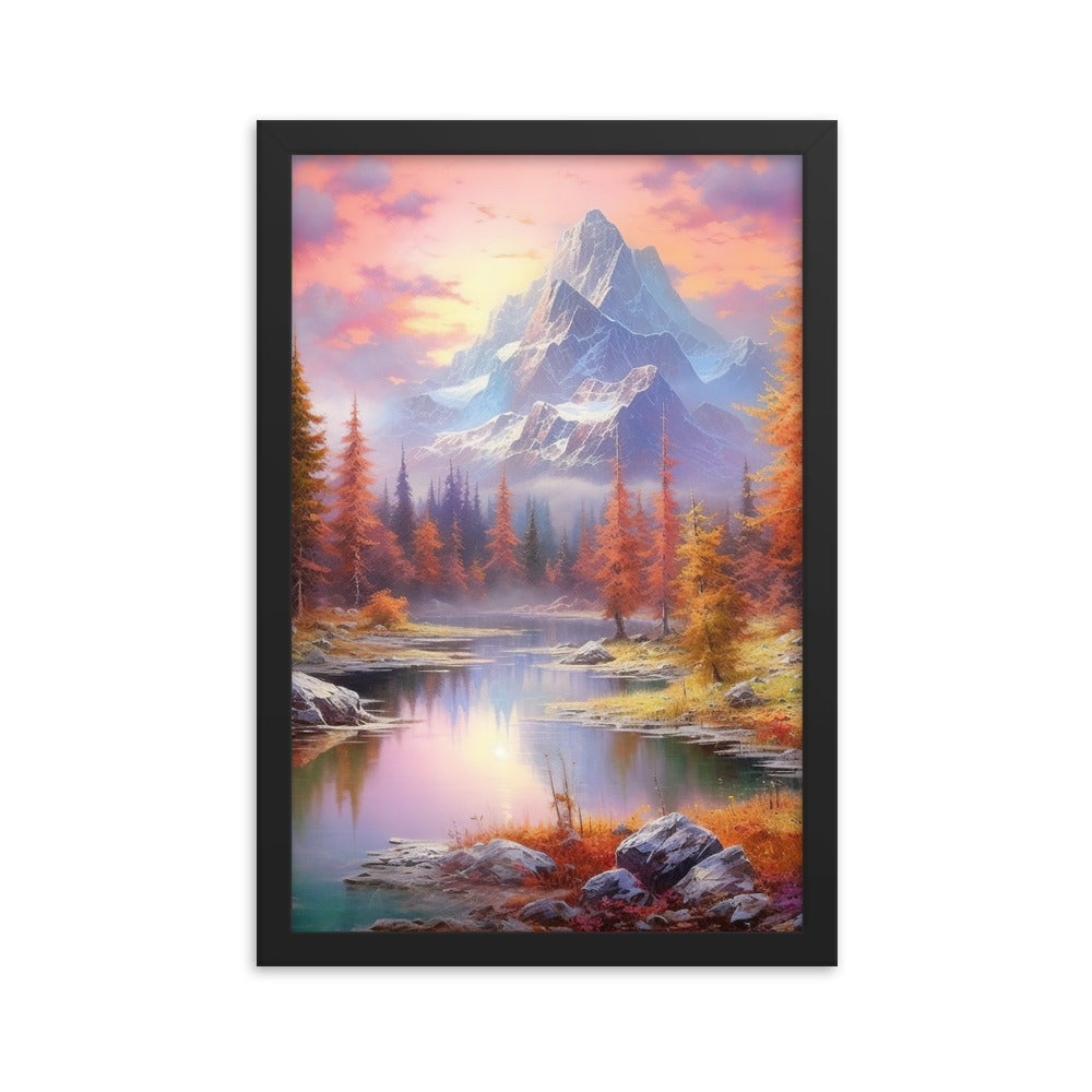 Landschaftsmalerei - Berge, Bäume, Bergsee und Herbstfarben - Premium Poster mit Rahmen berge xxx 30.5 x 45.7 cm