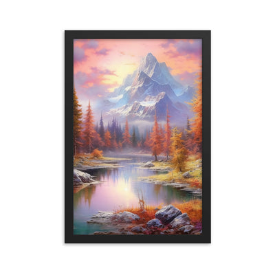 Landschaftsmalerei - Berge, Bäume, Bergsee und Herbstfarben - Premium Poster mit Rahmen berge xxx 30.5 x 45.7 cm