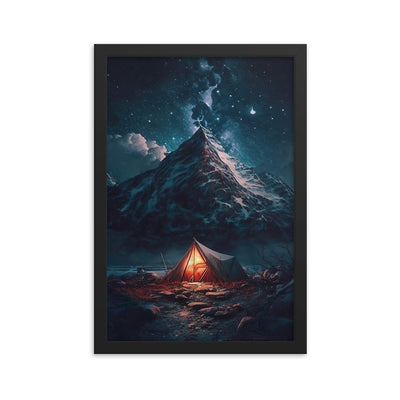 Zelt und Berg in der Nacht - Sterne am Himmel - Landschaftsmalerei - Premium Poster mit Rahmen camping xxx 30.5 x 45.7 cm