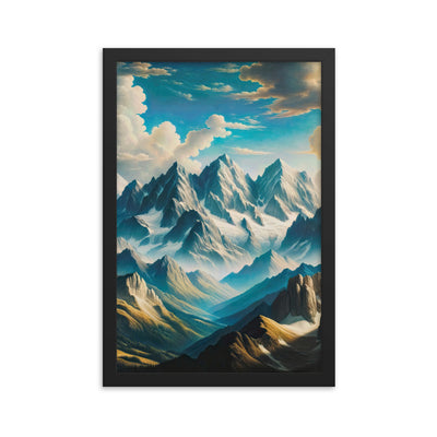 Ein Gemälde von Bergen, das eine epische Atmosphäre ausstrahlt. Kunst der Frührenaissance - Premium Poster mit Rahmen berge xxx yyy zzz 30.5 x 45.7 cm